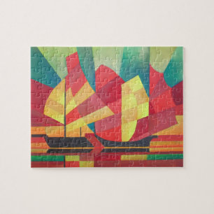 Puzzle Cubiste Abstrait de voiles en junk et de ciels océ