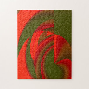 Puzzle Cubiste rouge et vert Abstrait