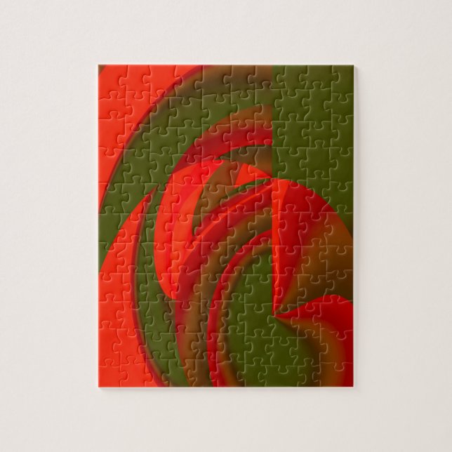 Puzzle Cubiste rouge et vert Abstrait (Vertical)