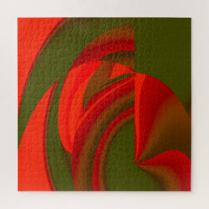 Puzzle Cubiste rouge et vert Abstrait