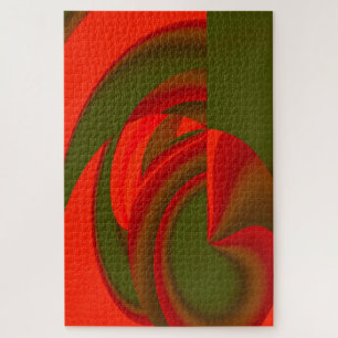 Puzzle Cubiste rouge et vert Abstrait