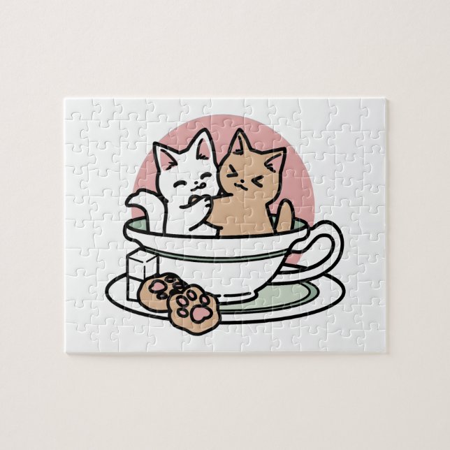 Puzzle Cuddling Kitties in a Cup - Adorable Tea Time (Horizontal)