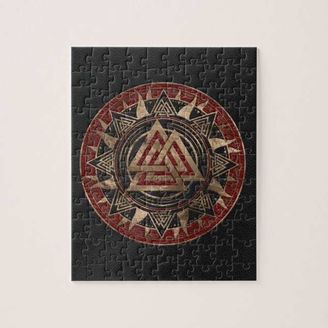 Puzzle Cuir de symbole de Valknut et or noirs et rouges (Vertical)
