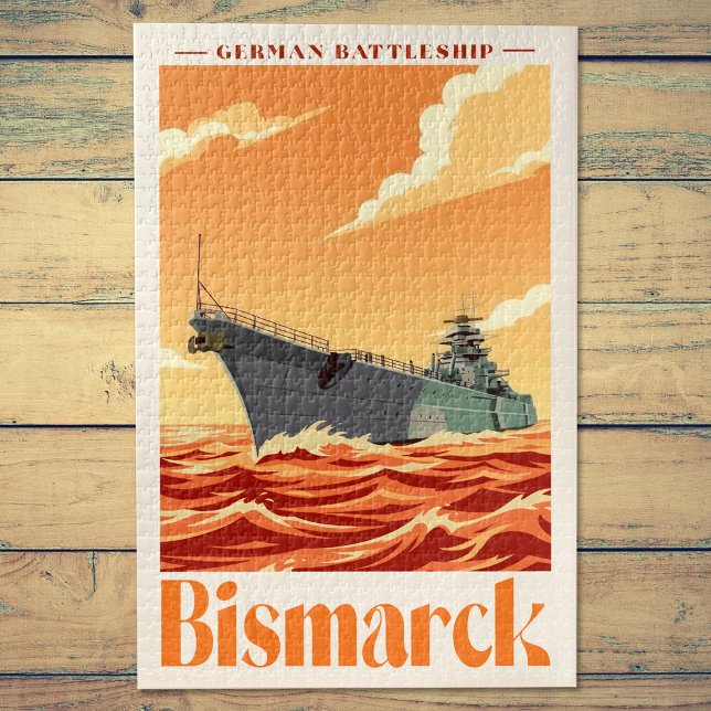 Puzzle Cuirassé allemand Bismarck - Affiche Navale Vintag (Bismarck German Battleship - Vintage Naval Poster. Jigsaw Puzzle)