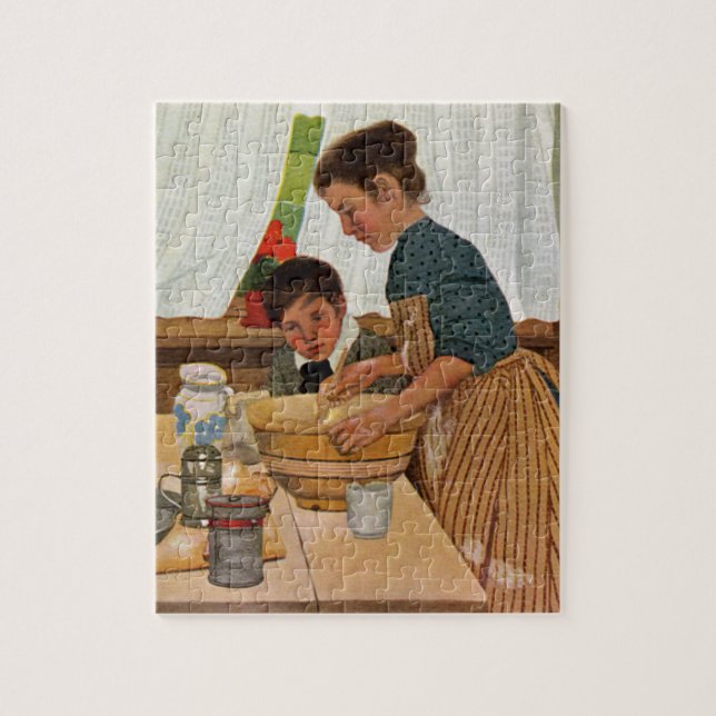 Puzzle Cuisine de jour de mères avec la maman (Vertical)