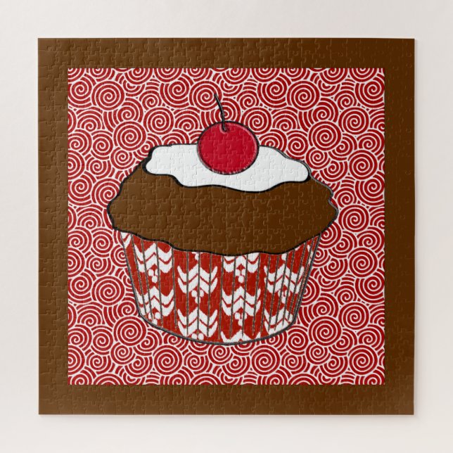 Puzzle Cupcake au chocolat sur Motif rouge et blanc (Vertical)