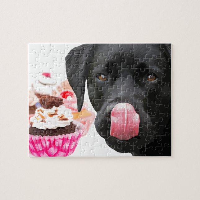 Puzzle Cupcake & Black Labrador (Horizontal)