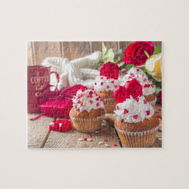 Puzzle Cupcakes Coeur Rouge Café Rose Saint-Valentin (Horizontal)