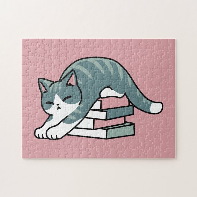 Puzzle Curieux avec un livre et un chat - Lecture confort (Horizontal)