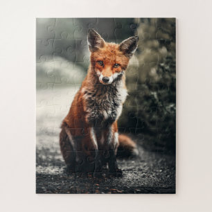Puzzle Curieux Big Red et White Fox assis dans la nature