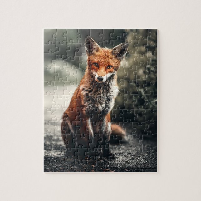 Puzzle Curieux Big Red et White Fox assis dans la nature (Vertical)