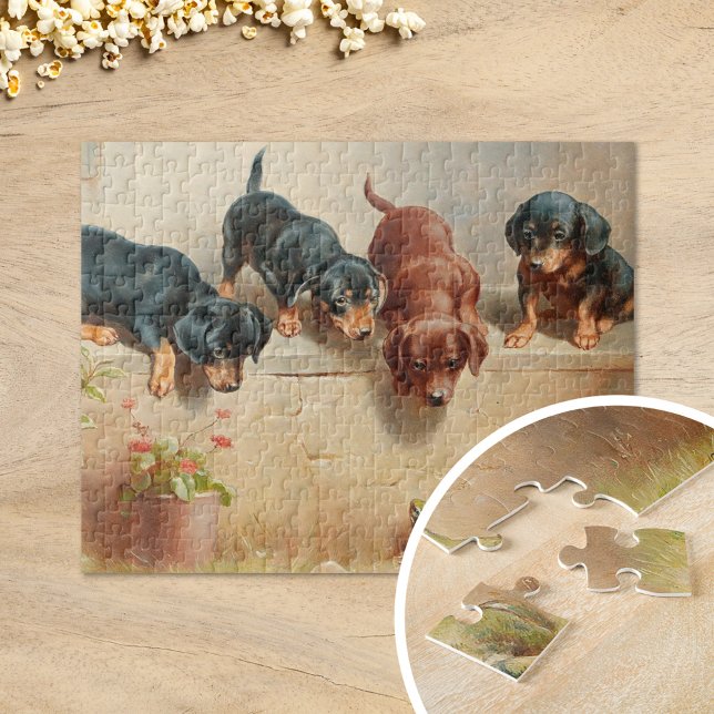 Puzzle Curieux Chiots Dachshund | Carl Reichert (Créateur téléchargé)