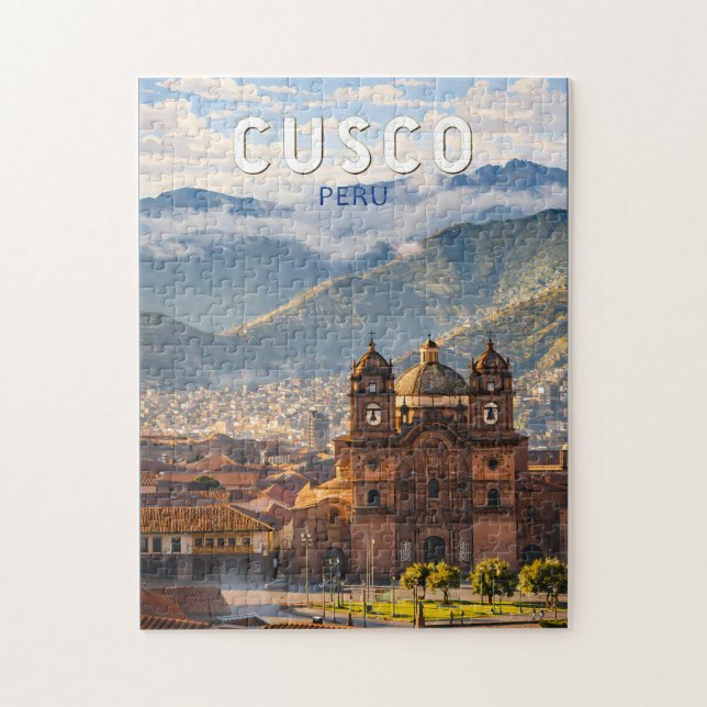 Puzzle Cusco Pérou Illustration Art de voyage Vintage (Vertical)