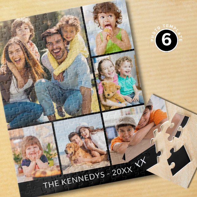 Puzzle Custom 6 Photo Collage Family Name Minimalist  (Créateur téléchargé)