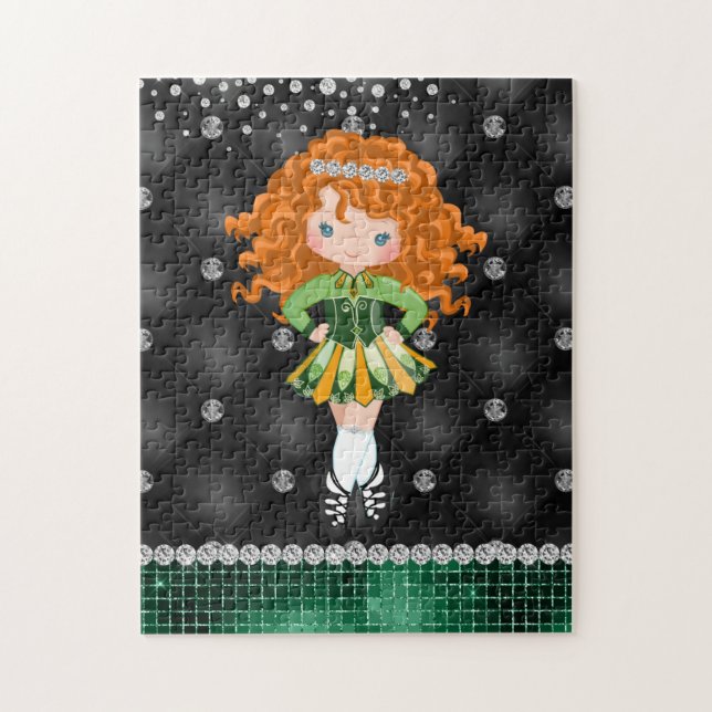 Puzzle Custom Irish Dance Redhead Girl Green, Noir (Vertical)