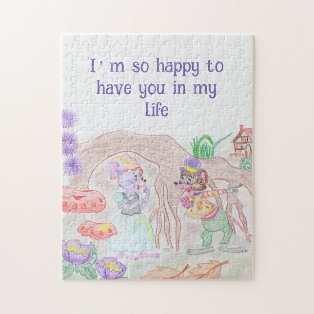 Puzzle Custom Kids Artwork, deux mignonnes souris, fleurs (Vertical)