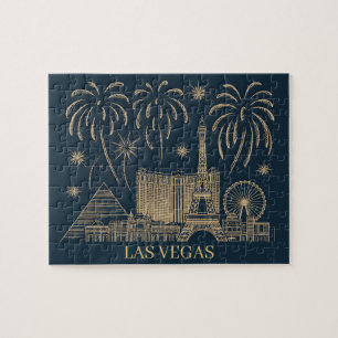 Puzzle Custom Las Vegas Skyline Gold Line Art Vintage