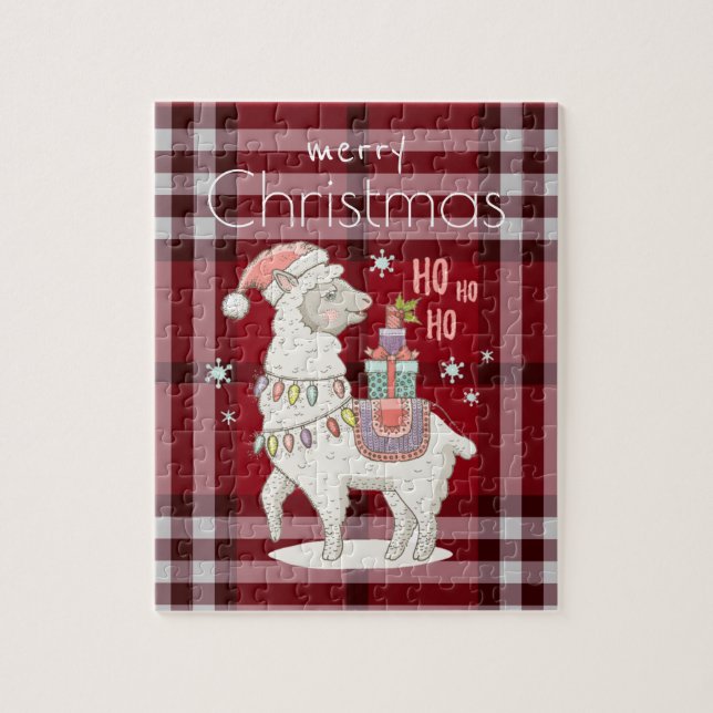 Puzzle Custom Red Buffalo Check Plaid Tartan Llama Alpaca (Vertical)