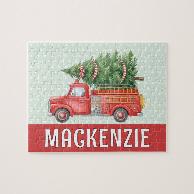 Puzzle Custom Red Fire Christmas Tree Truck Firefighter  (Horizontal)