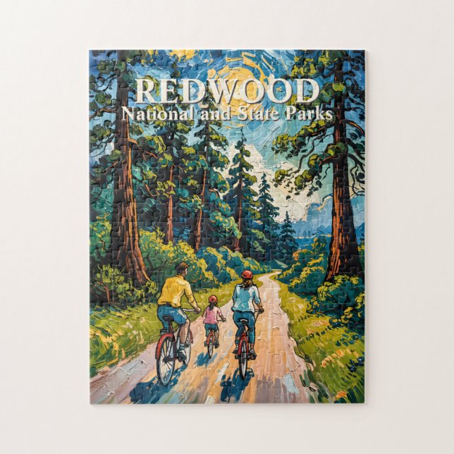 Puzzle Custom Text Redwood Forest Family Cycling Colorful (Vertical)