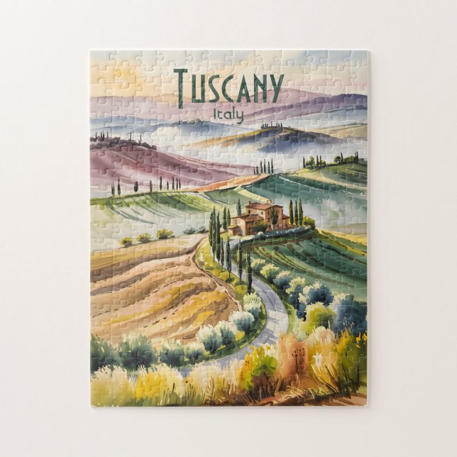 Puzzle Custom Tuscany Watercolor Rolling Hills Landscape (Vertical)