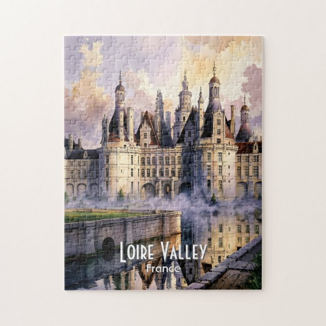 Puzzle Custom Watercolor France Loire Valley Retro Castle (Vertical)