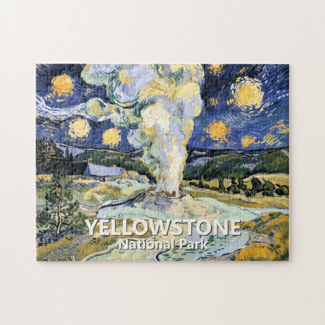 Puzzle Custom Yellowstone Old Faithful Geyser Art Vintage (Horizontal)