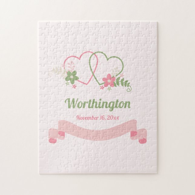 Puzzle Customizable Two Linked Hearts Love Design (Vertical)