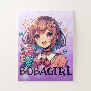 Puzzle Cute Anime Girl Holding Bubble Tea Personnalisé