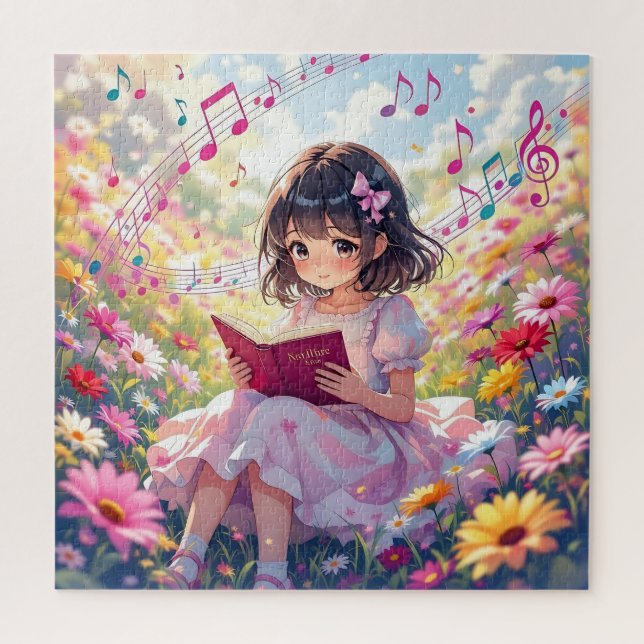 Puzzle Cute Anime Girl Reading a Book (Vertical)