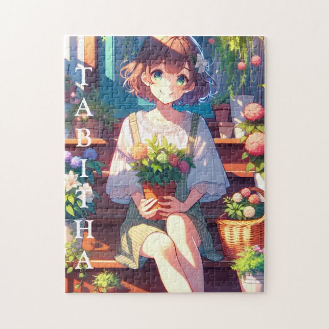 Puzzle Cute Anime Girl tenant un Plante Personnalisé (Vertical)