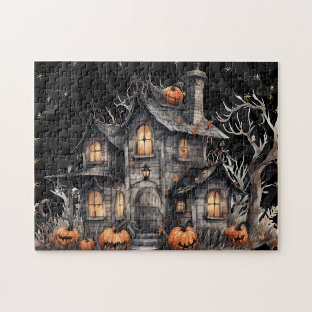 Puzzle Cute Aquarelle Maison Hantée Halloween (Horizontal)
