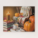 Puzzle Cute Autumn Cozy Reading Scene<br><div class="desc">Cute Autumn Cozy Reading Scene
Art/illustration
colorful
customizable</div>