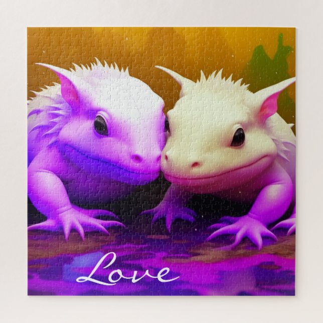 Puzzle Cute Axolotl Couple Love AI art (Vertical)