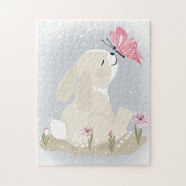 Puzzle Cute baby Bunny et butterfly. (Vertical)