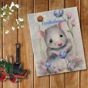 Puzzle Cute Baby Mouse Pastel Watercolor Spring Flowers