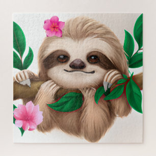 Puzzle Cute Baby Sloth Hanging in a Tree 