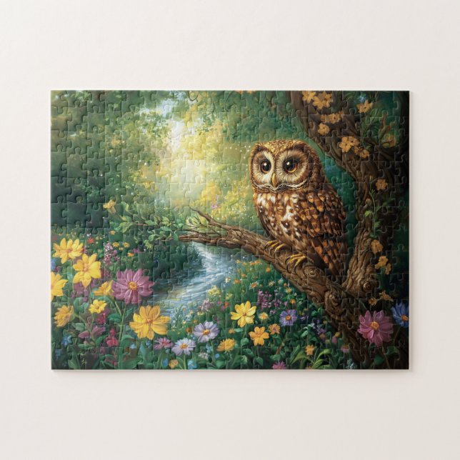 Puzzle Cute Barn Owl Enchanted Forest Art (Horizontal)