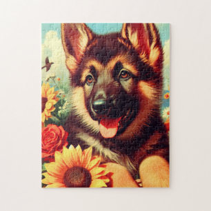 Puzzle Cute berger allemand Peinture de chiot