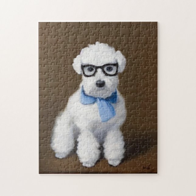 Puzzle Cute Bichon Frisé portant des lunettes (Vertical)