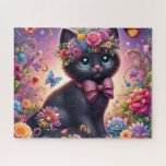 Puzzle Cute Black Cat Flower Garden<br><div class="desc">Cute Black Cat Flower Garden
Art/illustration
colorful
customizable</div>