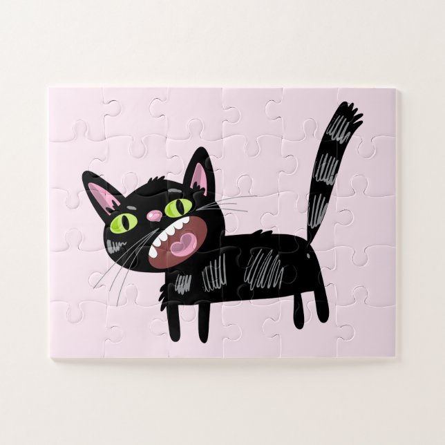 Puzzle Cute Black Scruffy Cartoon Kitten Chat (Horizontal)