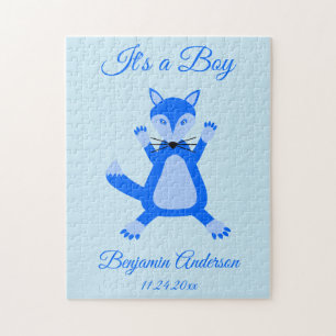 Puzzle Cute Blue Baby Boy Fox Faire-part de naissance