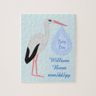 Puzzle Cute Blue Baby Boy Stork Custom