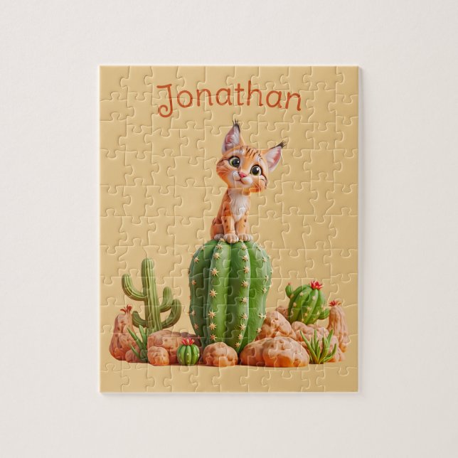 Puzzle Cute Bobcat sur cactus (Vertical)