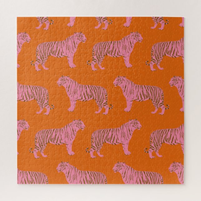 Puzzle Cute Boho Orange et Pink Tiger Art Motif (Vertical)