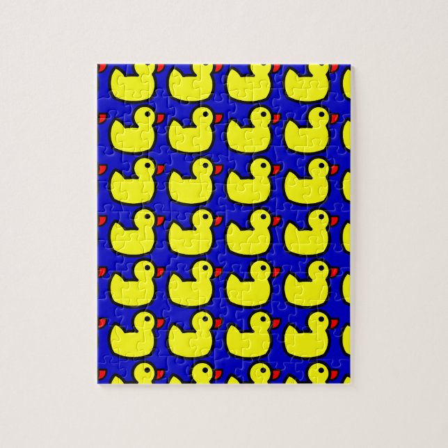 Puzzle Cute Bright Yellow Rubber Ducky Motif sur Bleu (Vertical)