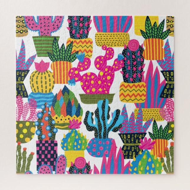 Puzzle Cute Cactus : Coloré Fun sans couture (Vertical)