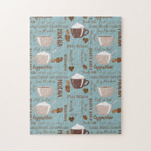 Puzzle Cute Café Cups Crème Caféine Grains Coeur Brown