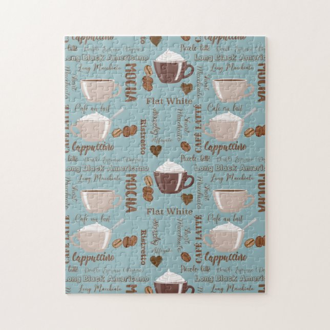Puzzle Cute Café Cups Crème Caféine Grains Coeur Brown (Vertical)